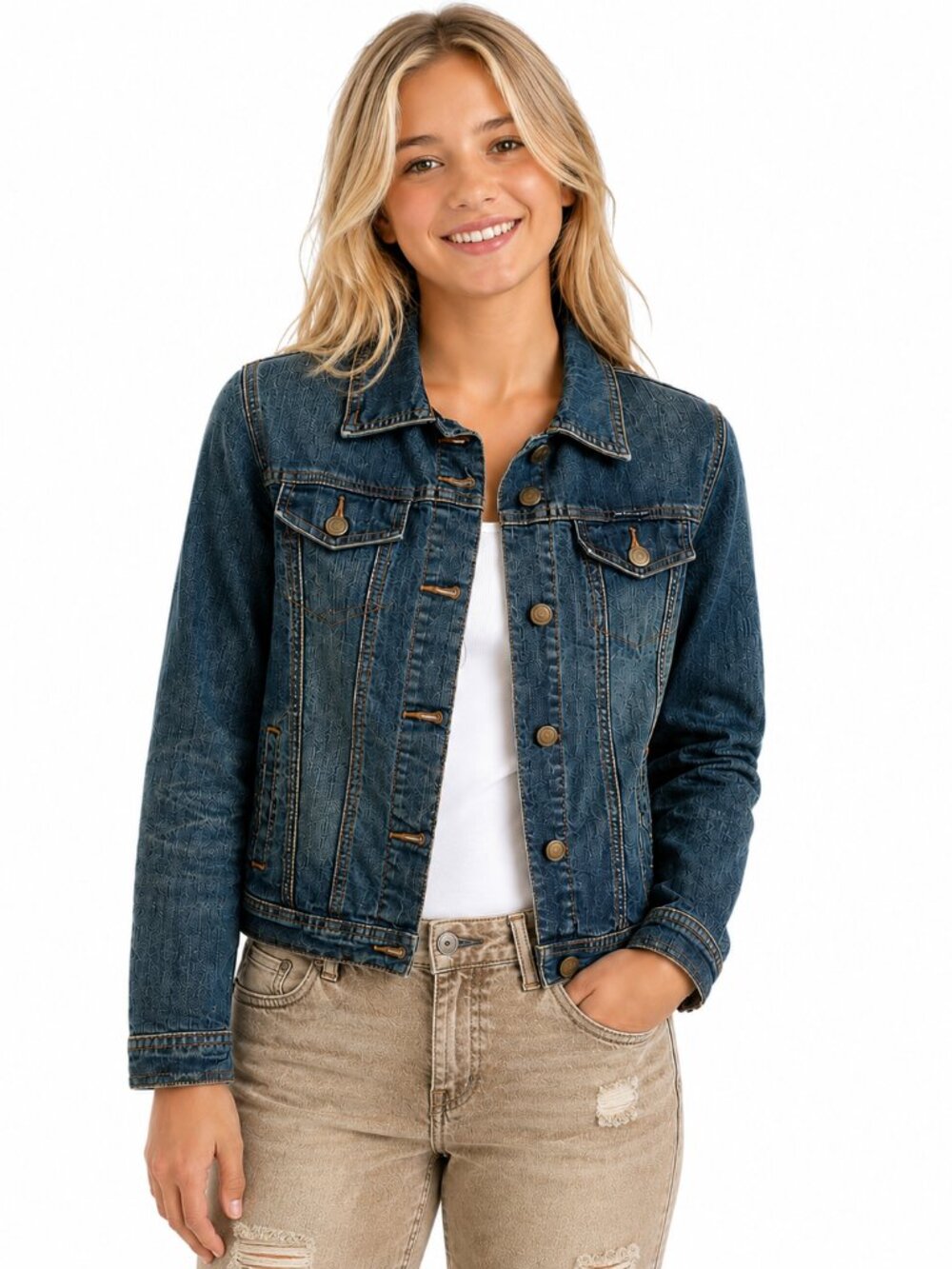 Calvin Klein Denim Jacket Medium Wash Front Pockets Girls' Size 14 Cotton Blend